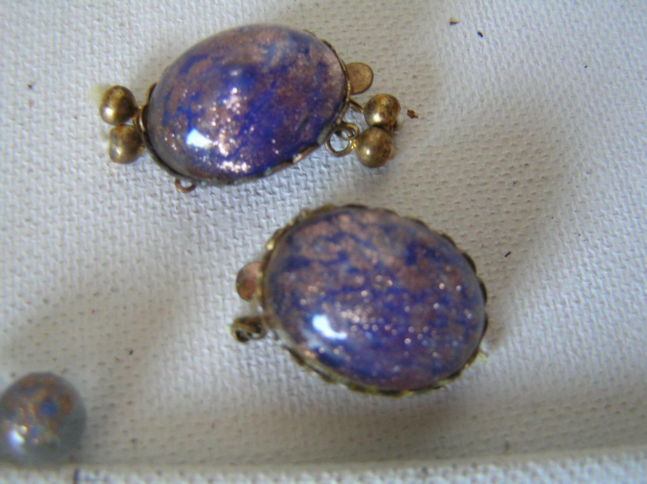 Antique Venetian glass bead Murano Art Deco Purple Glass Beads w/Two Clasps 228