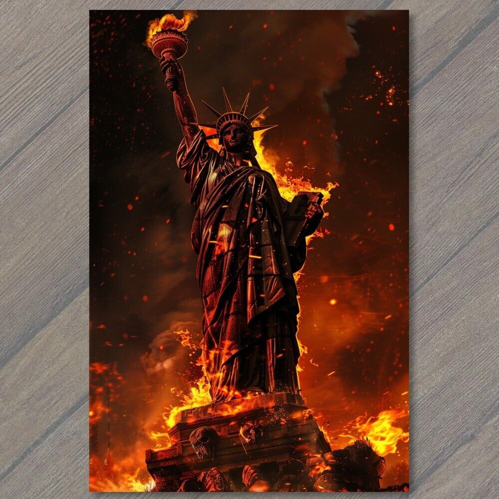POSTCARD Statue of Liberty Fire Apocalypse Disgust End of World America USA