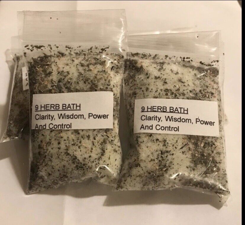 9 Herbs Bath Salts.  Wisdom Power Clarity Control.  Hoodoo Pagan Wiccan