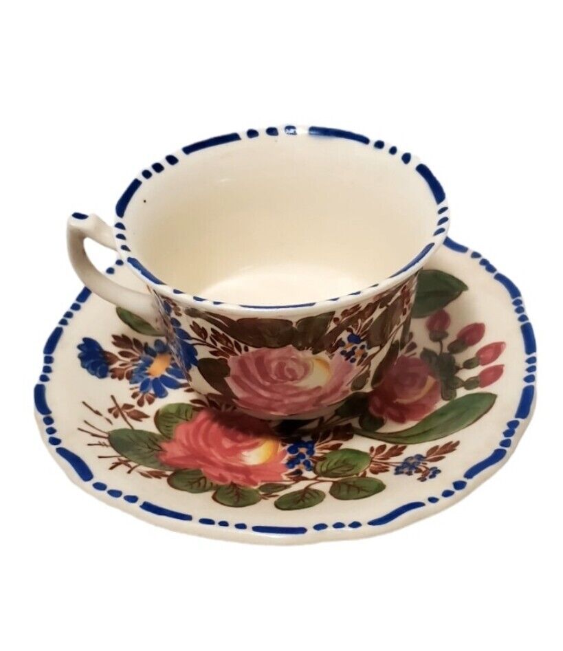 Vtg Myott Son &  Co Peasantry Ceramic Cup & Saucer  England Floral Cottagecore