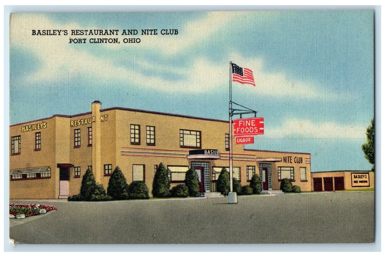 c1940's Basiley's Restaurant & Nite Club Building Port Clinton Ohio OH Postcard