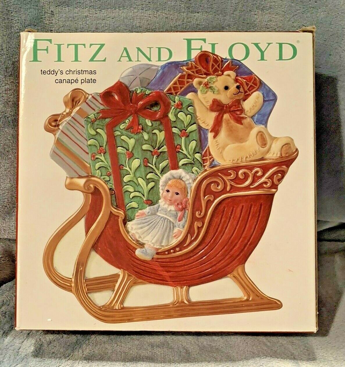 Fitz And Floyd Teddy’s Christmas Canape Plate With Original Box
