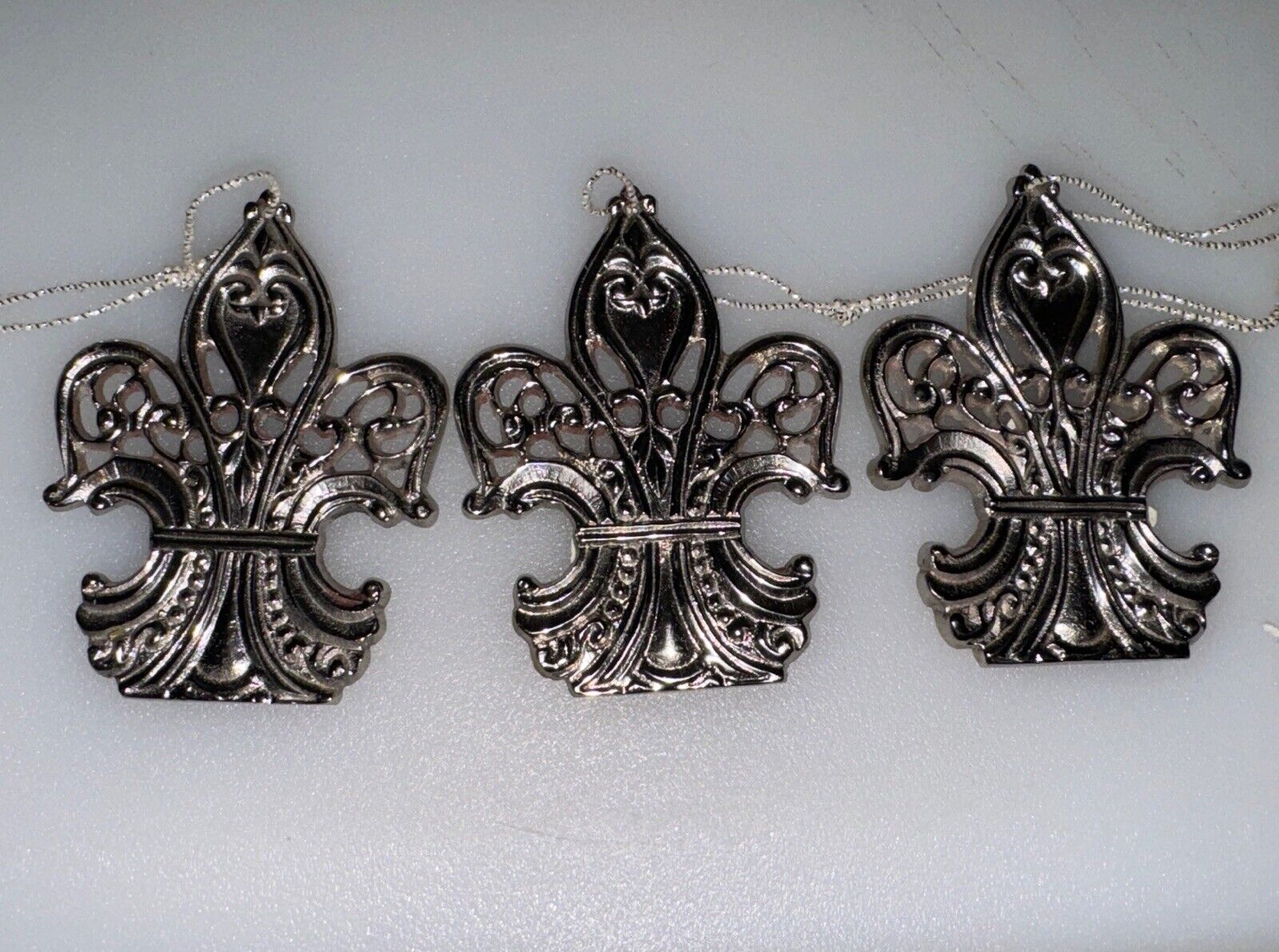 Sterling Silver Vintage Fleur De Lis Ornaments Set of 3