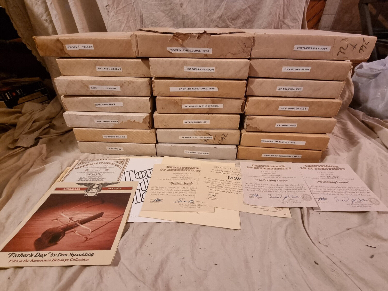 Norman Rockwell Plates Collection Lot 21 In Boxes Certificates 1980s
