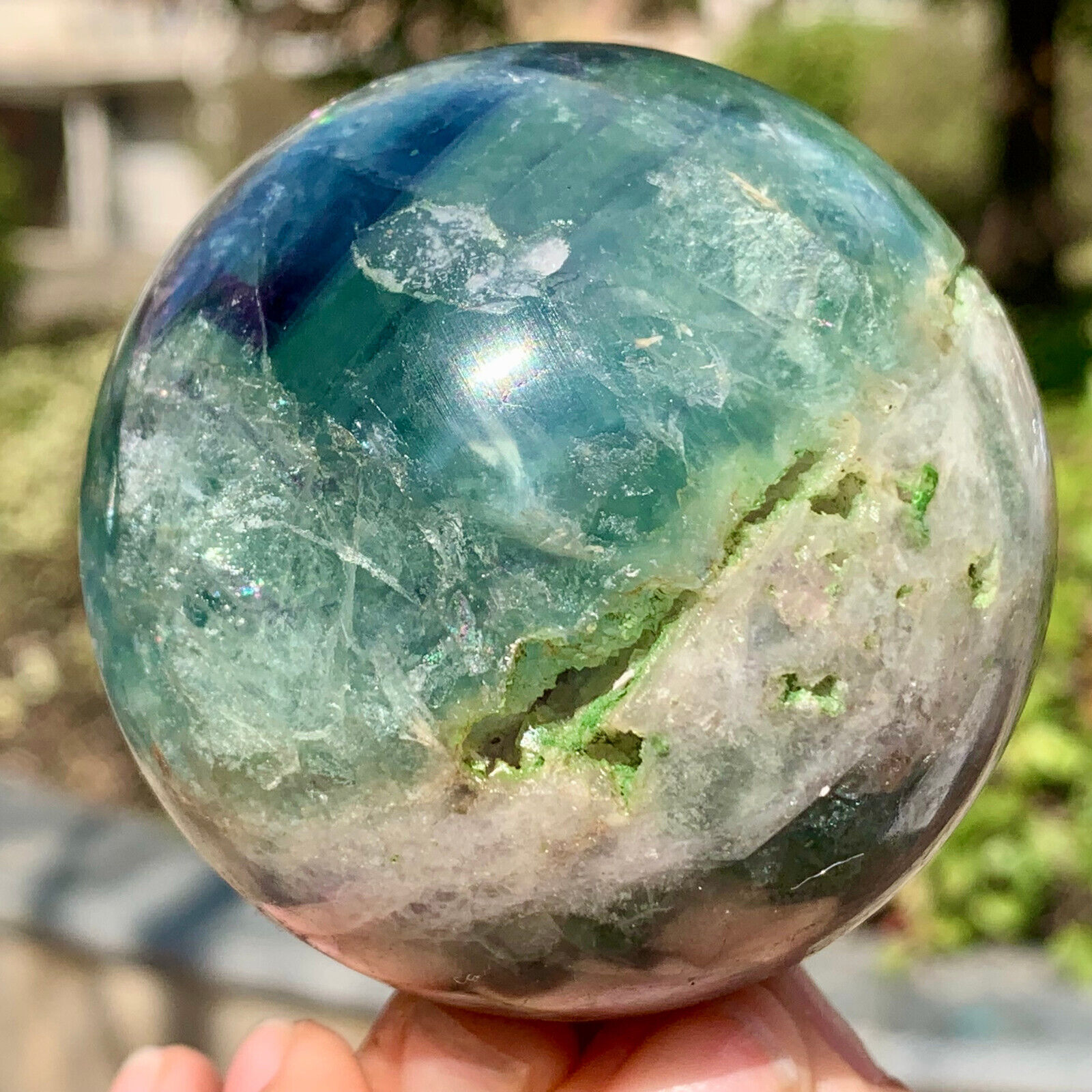 439G  Rare natural snowflake feather fluorite crystal ball therapeutic ball