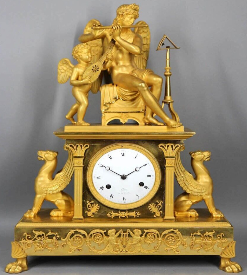 Early 19th Century Empire Bronze Mantle/Table Clock (1810) Apollo and Orpheus