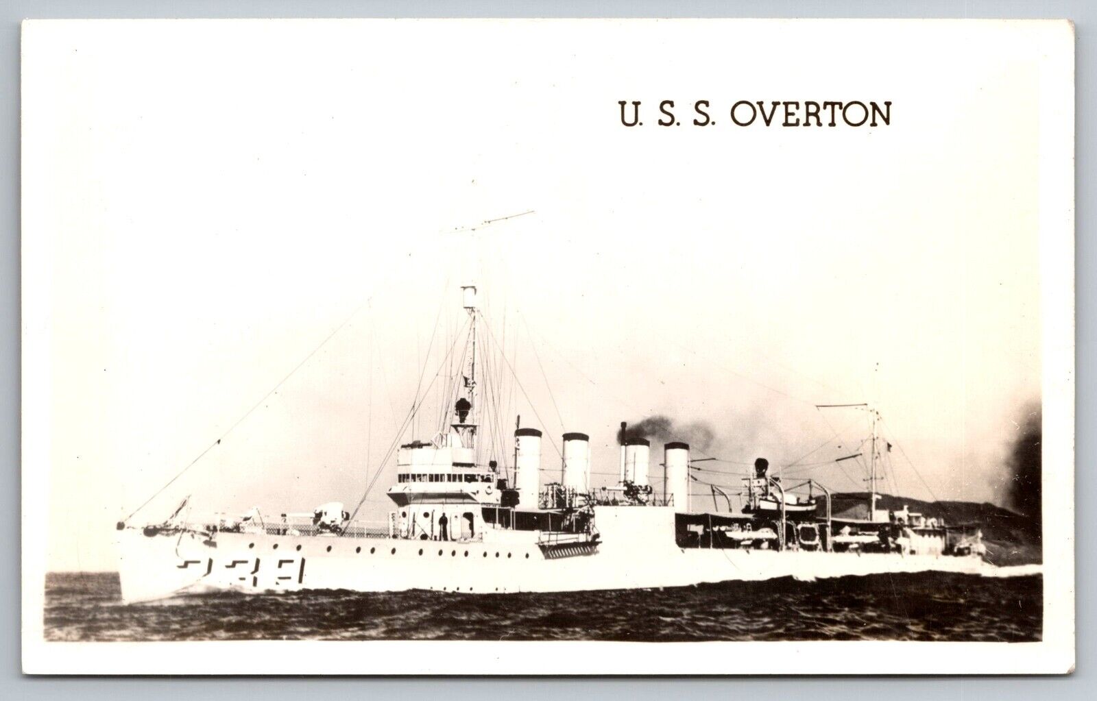 U.S.S. Overton. Naval Ship. Real Photo Postcard. RPPC.