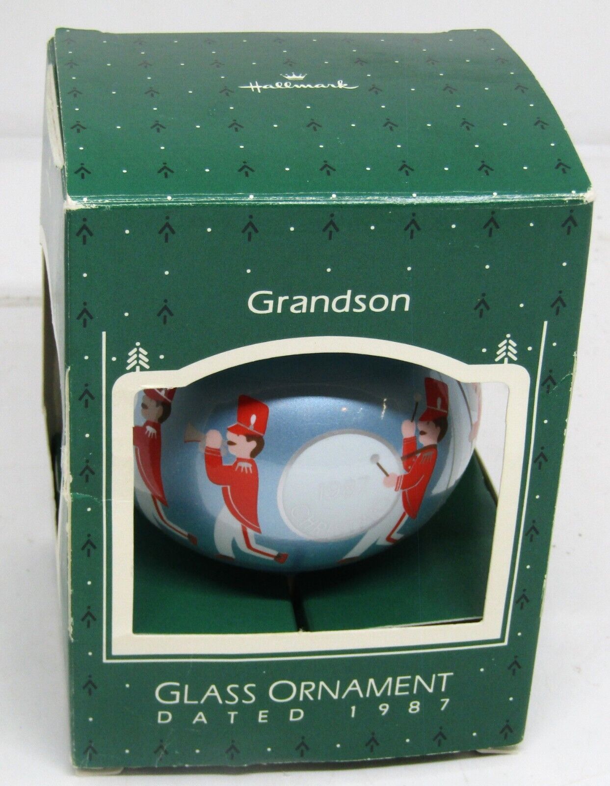 Vintage 1987 Hallmark Teardrop Glass Keepsake Ornament for Grandson Blue