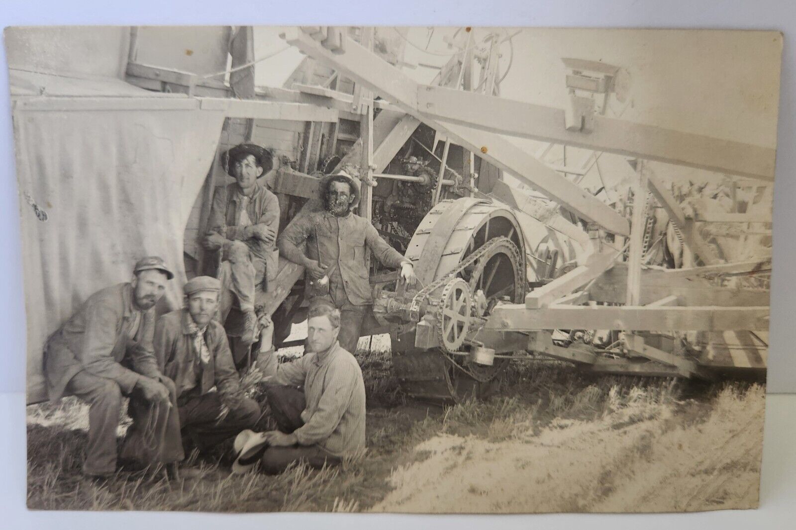 RPPC Wasco Oregon Area Horse Team Harvesting Crew Resting Posing Early 1900\