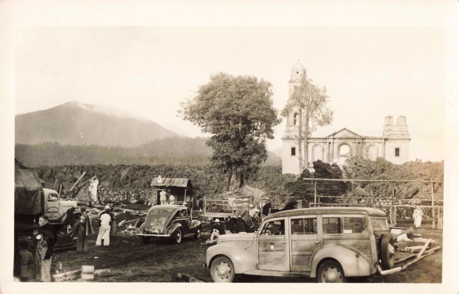 Eruption of Volcano Paricutin Michoacan Mexico Old Cars c1940s Real Photo RPPC