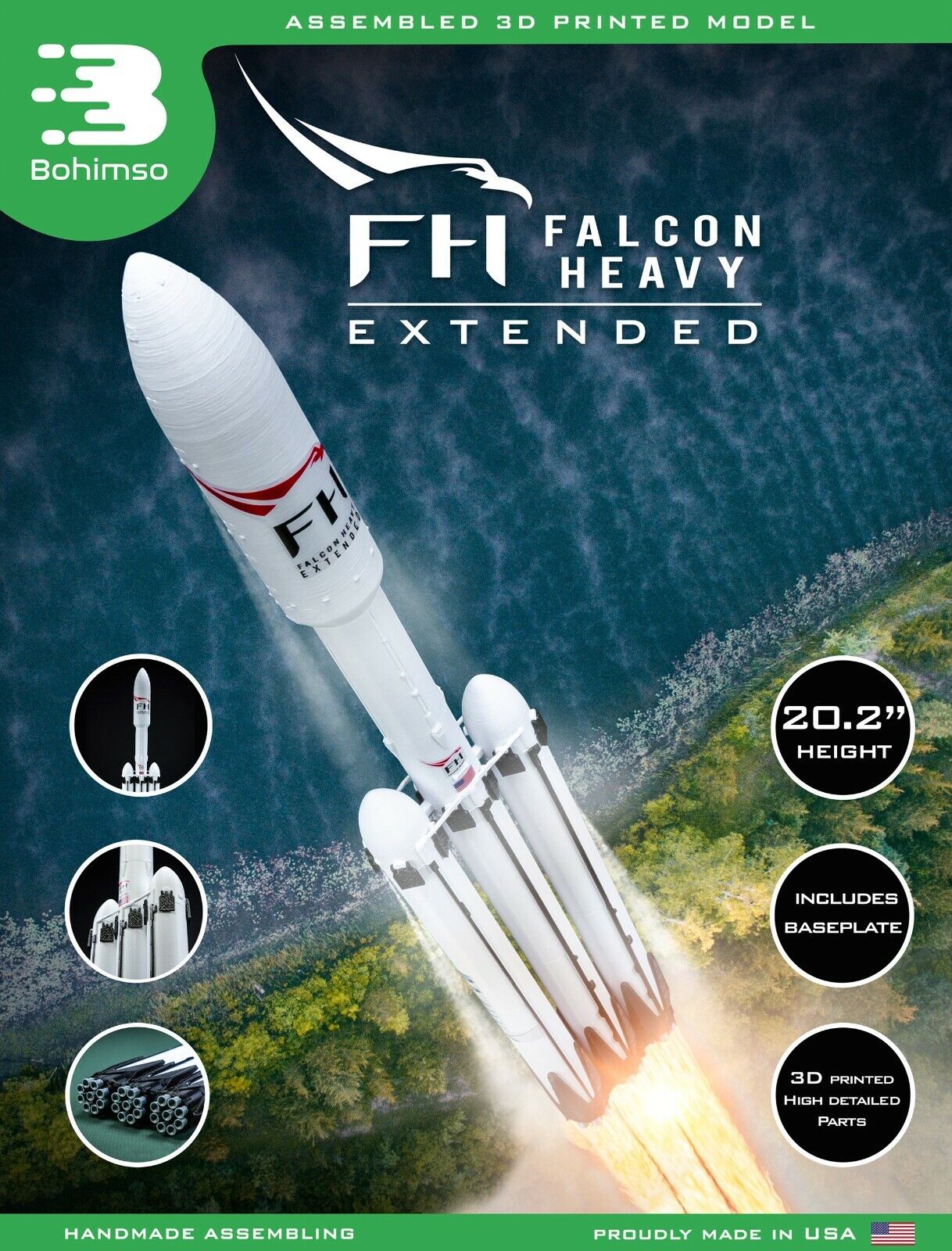 FALCON HEAVY Extended | Plastic model | Rocket | SpaceX | NASA | Scale 1:144 