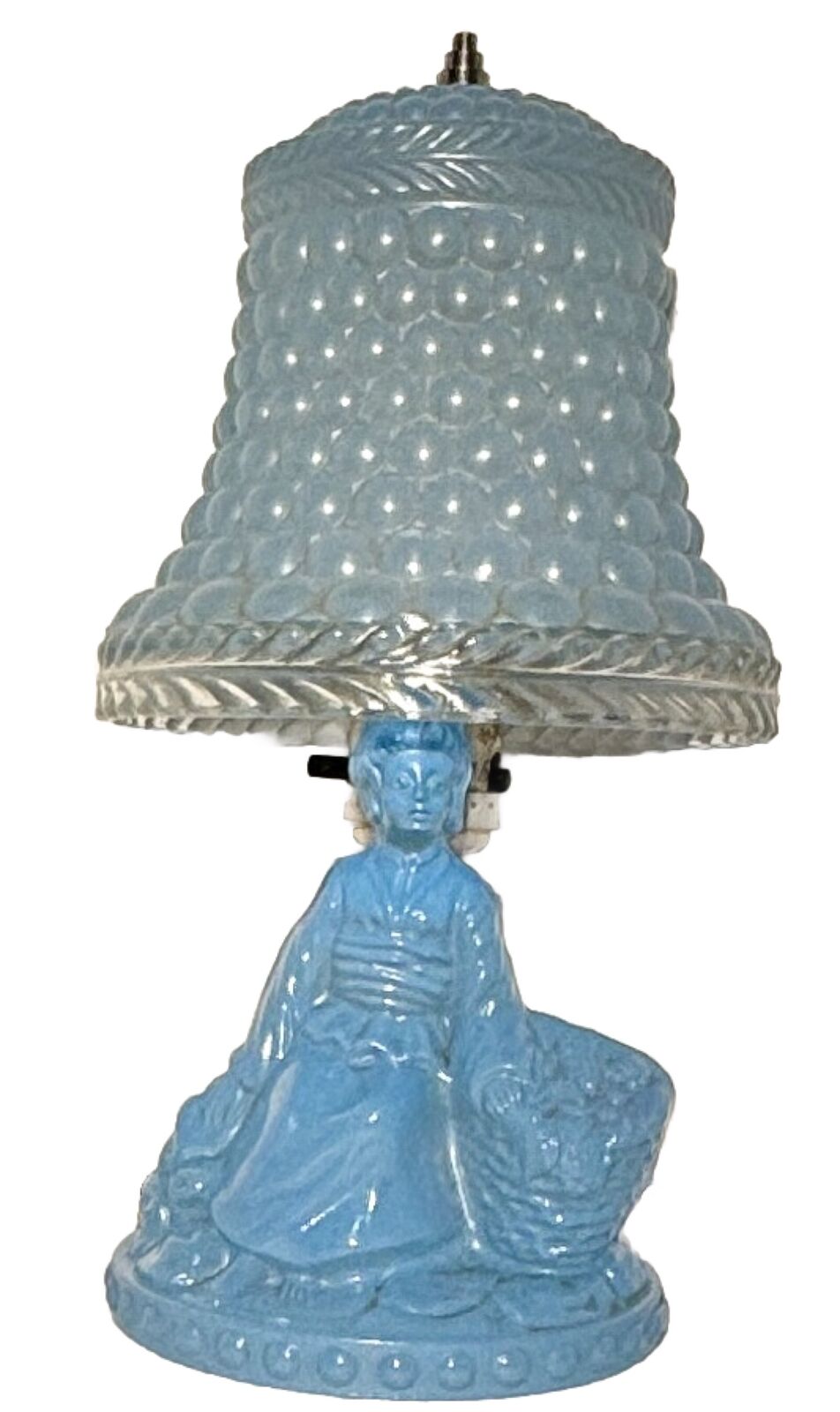 Vintage Art Deco Blue Glass Lady Lamp Bedroom Vanity