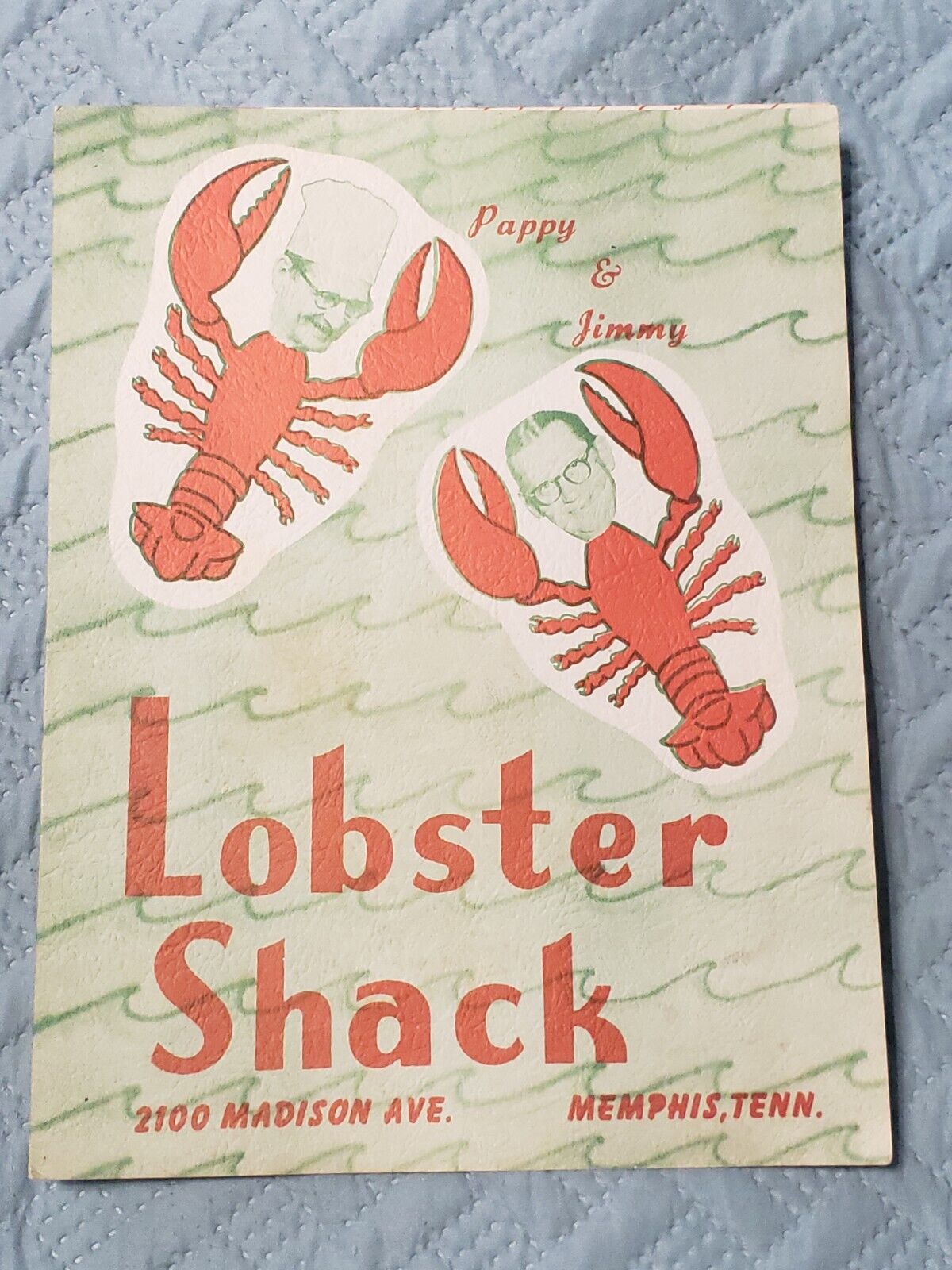 VINTAGE 1950\'s/1960\'s  PAPPY AND JIMMY LOBSTER SHACK  Restaurant Menu MEMPHIS TN