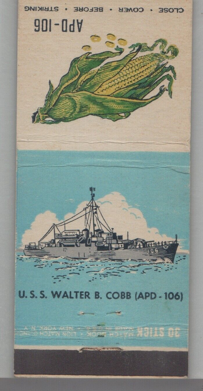 Matchbook Cover - US Navy Ship USS Walter B. Cobb APD-106