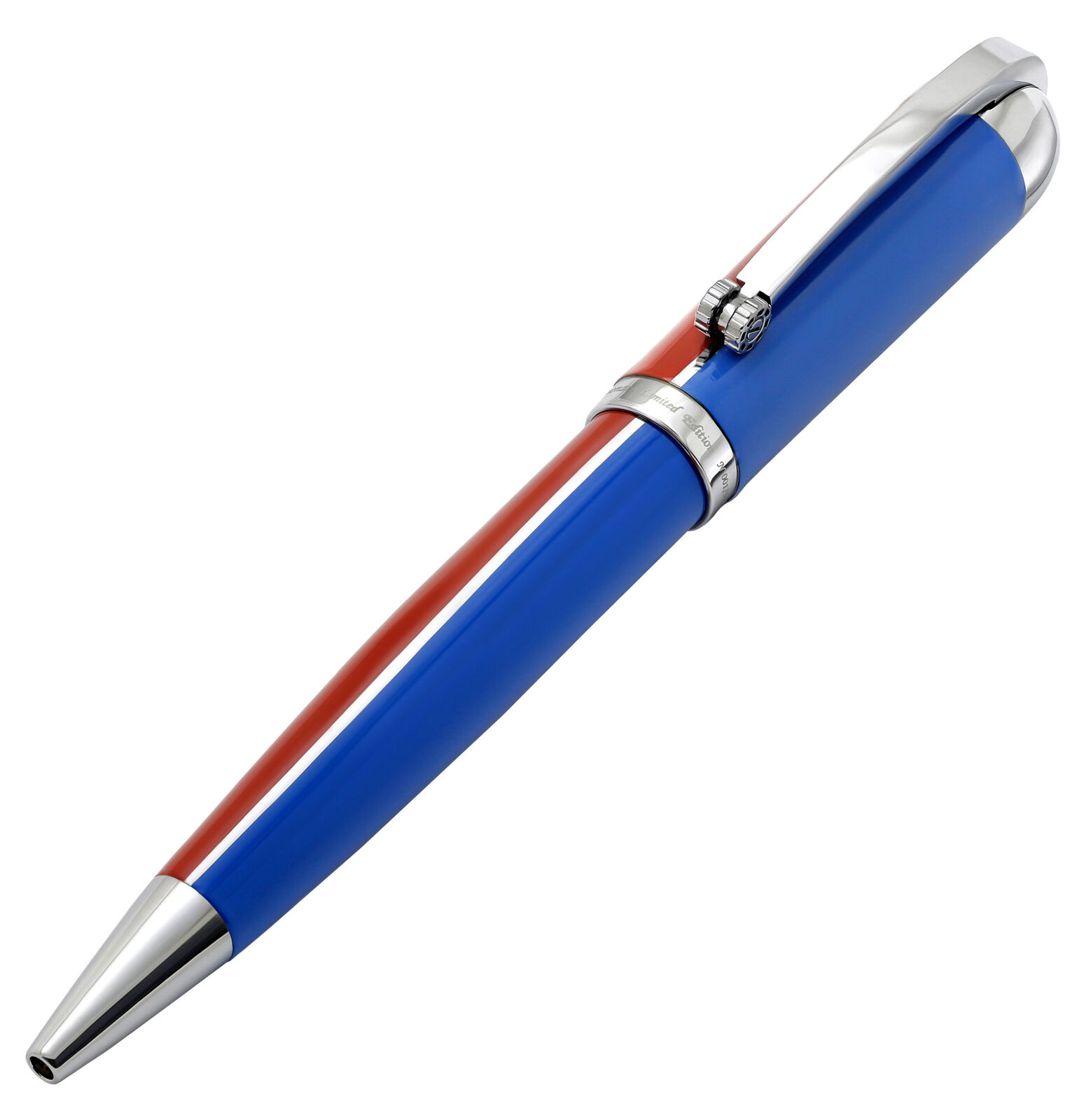 Xezo Visionary Red & Blue Enamel Twist-Action Ballpoint Pen. Handmade. LE 500