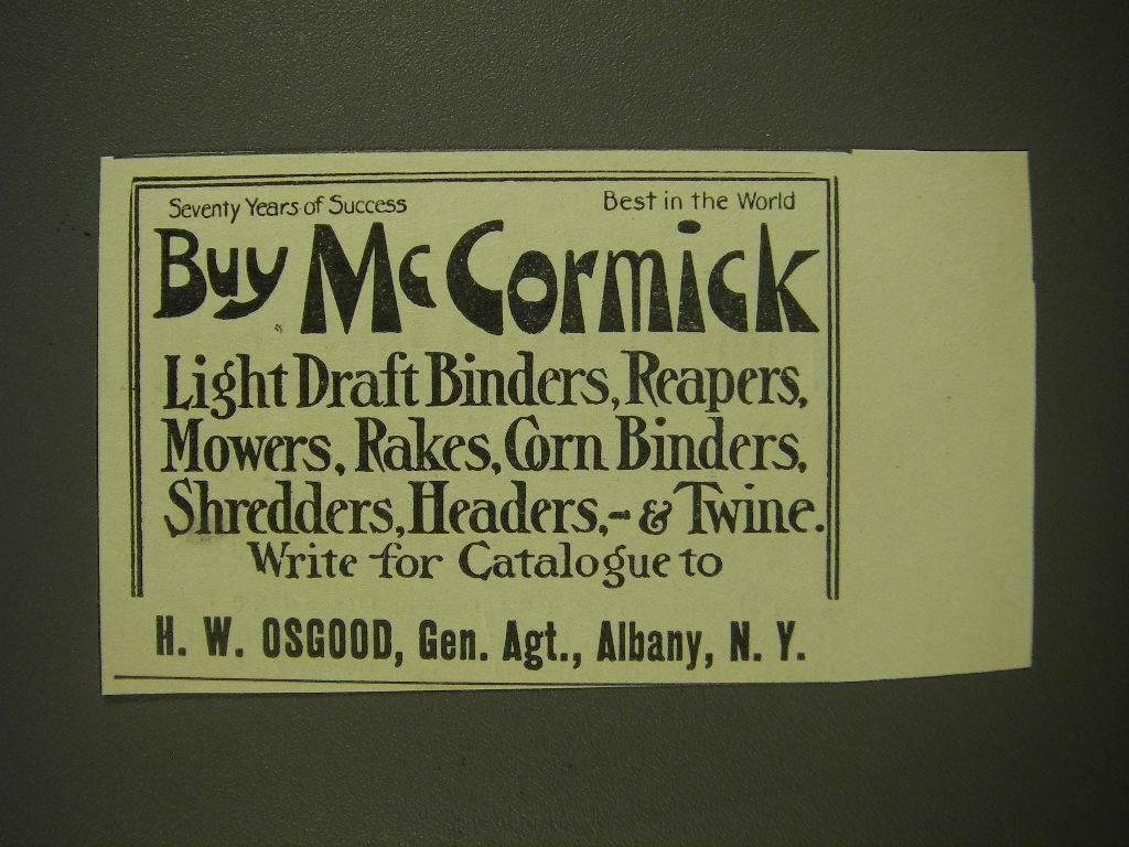 1901 H.W. Osgood McCormick Agriculture Equipment Ad - Buy McCormick Light Draft