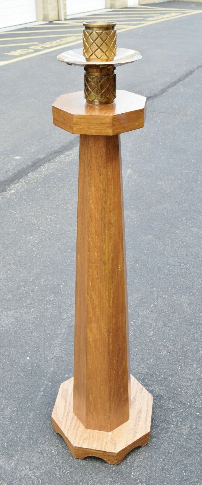 + Older Wood & Bronze Paschal Candlestick + 45 1/2\