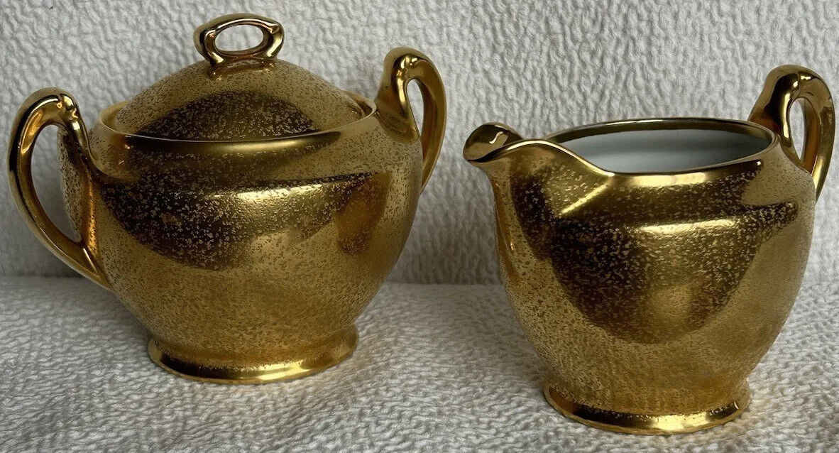 Antique Noritake Creamer & Sugar Bowl Solid Gold Color Is Stunning red M Mark