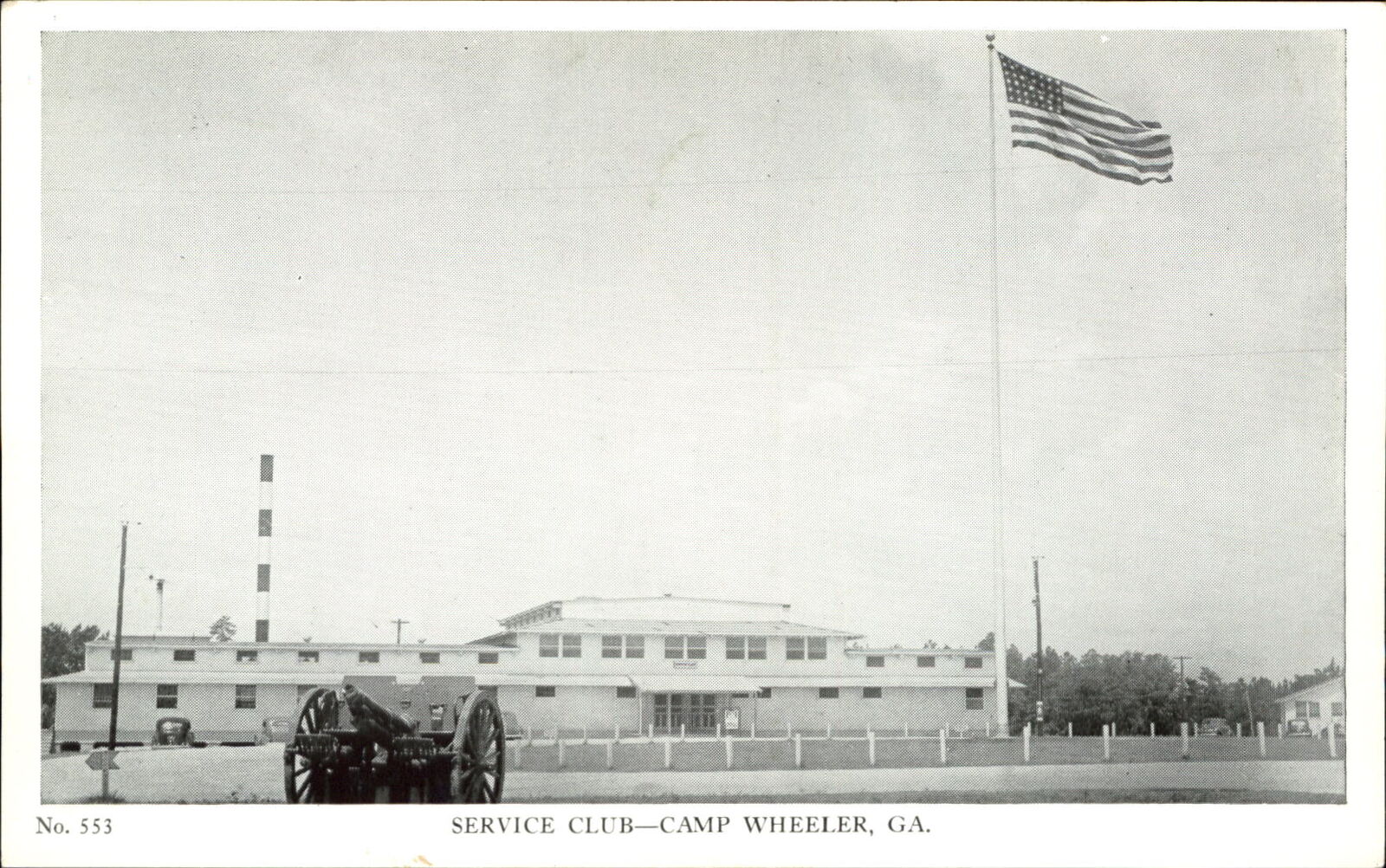 Camp Wheeler Georgia ~ Service Club ~ gun artillery ~ vintage military postcard