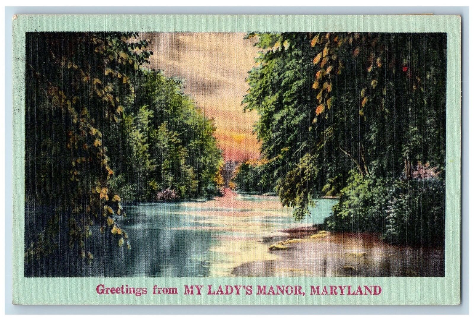 Baltimore Maryland MD Postcard Greetings From My Lady\'s Manor 1950 River Trees