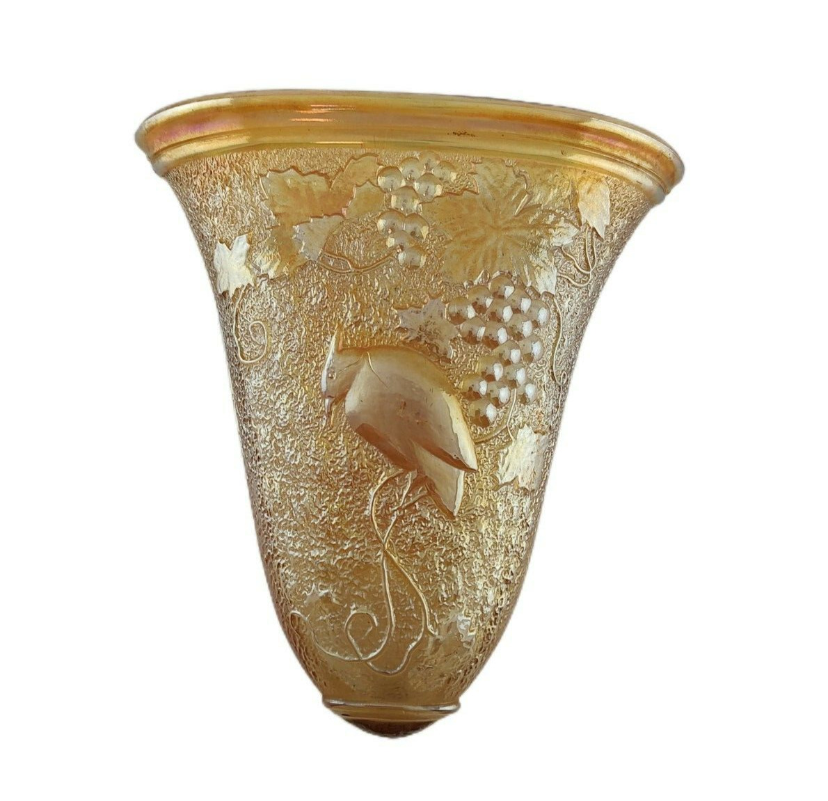 Dugan Diamond Marigold Carnival Glass Cockatoo Bird and Grape Wall Pocket Vase 2
