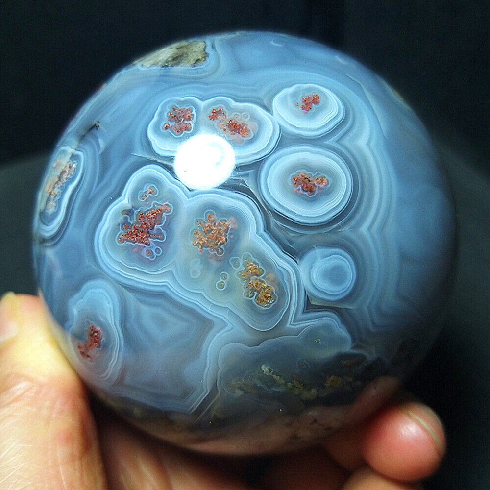TOP 588G 74mm Natural Polished Silk Banded Lace Agate Crystal Ball Healing A2941