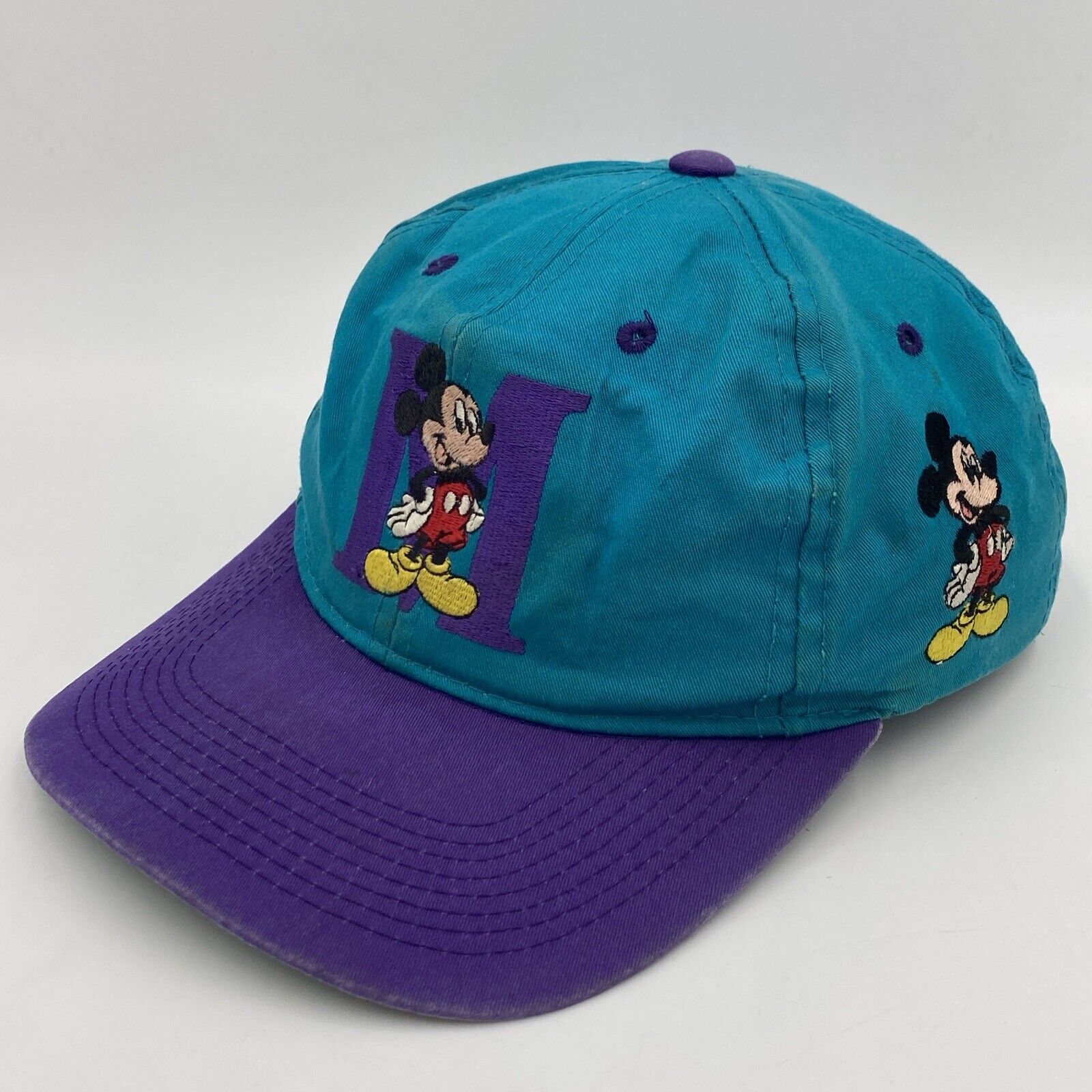 VTG 90s Mickey Unlimited Mouse Disney Teal Purple Adjustable Snapback Cap Hat