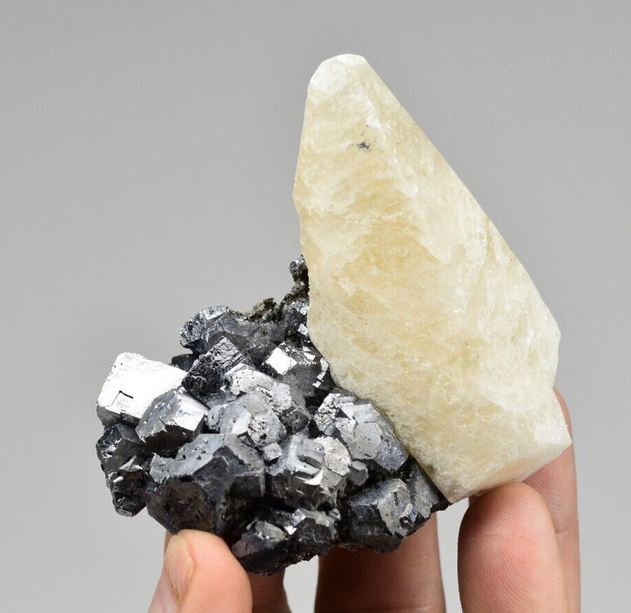 Calcite on Galena - Buick Mine, Iron Co., Missouri