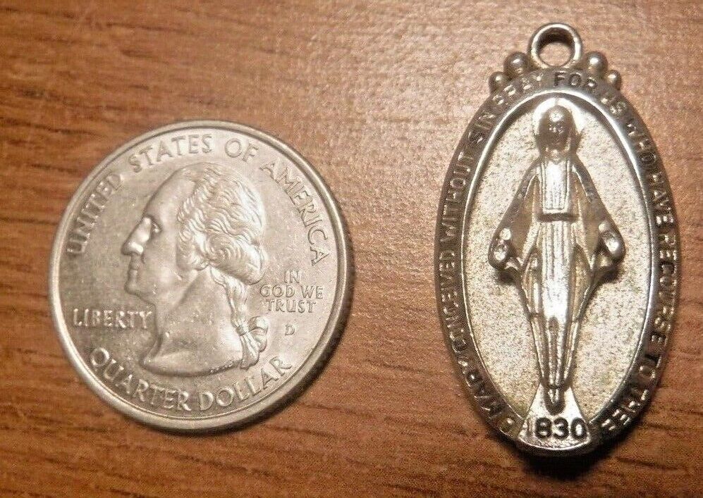 Vintage Thick Mid Century Sterling Silver Catholic Miraculous Medal #139
