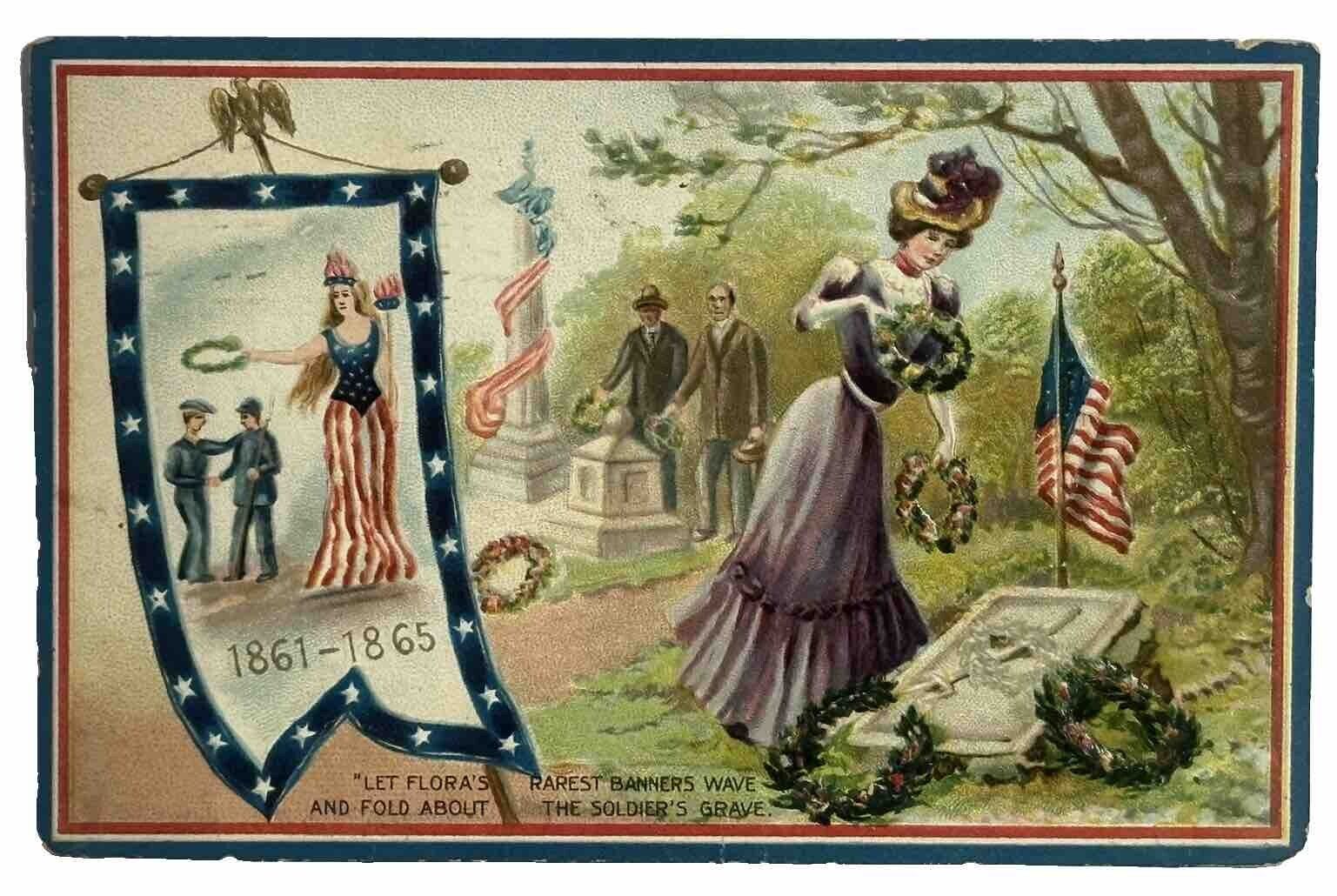 Tucks GAR Patriotic Postcard Decoration Day 158 Let Floras Rarest Banner Wave
