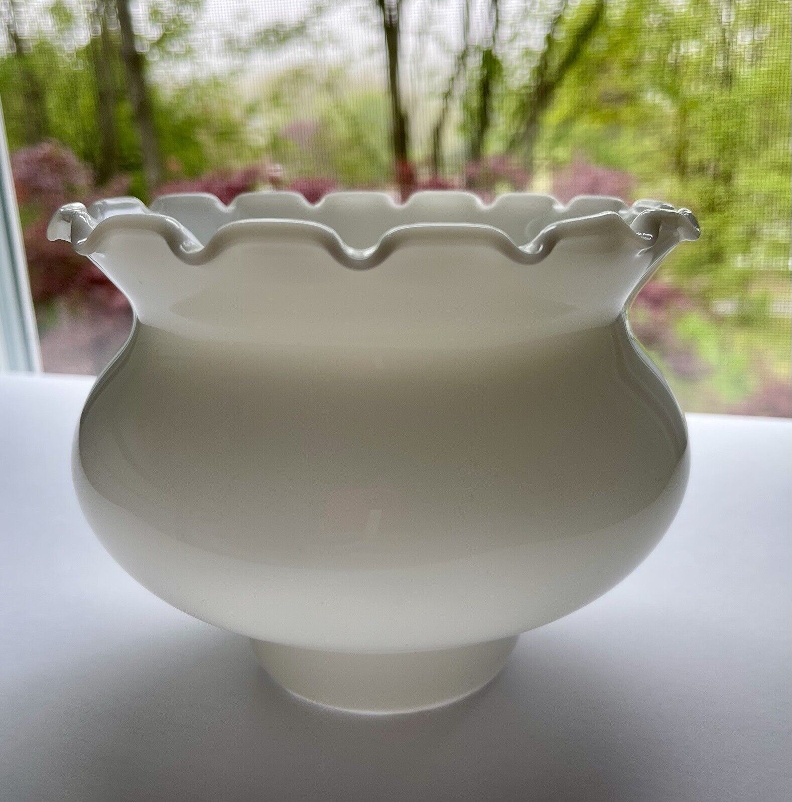 Vintage White Milk Glass Lamp Shade/Globe Ruffled Top  3” Fitter