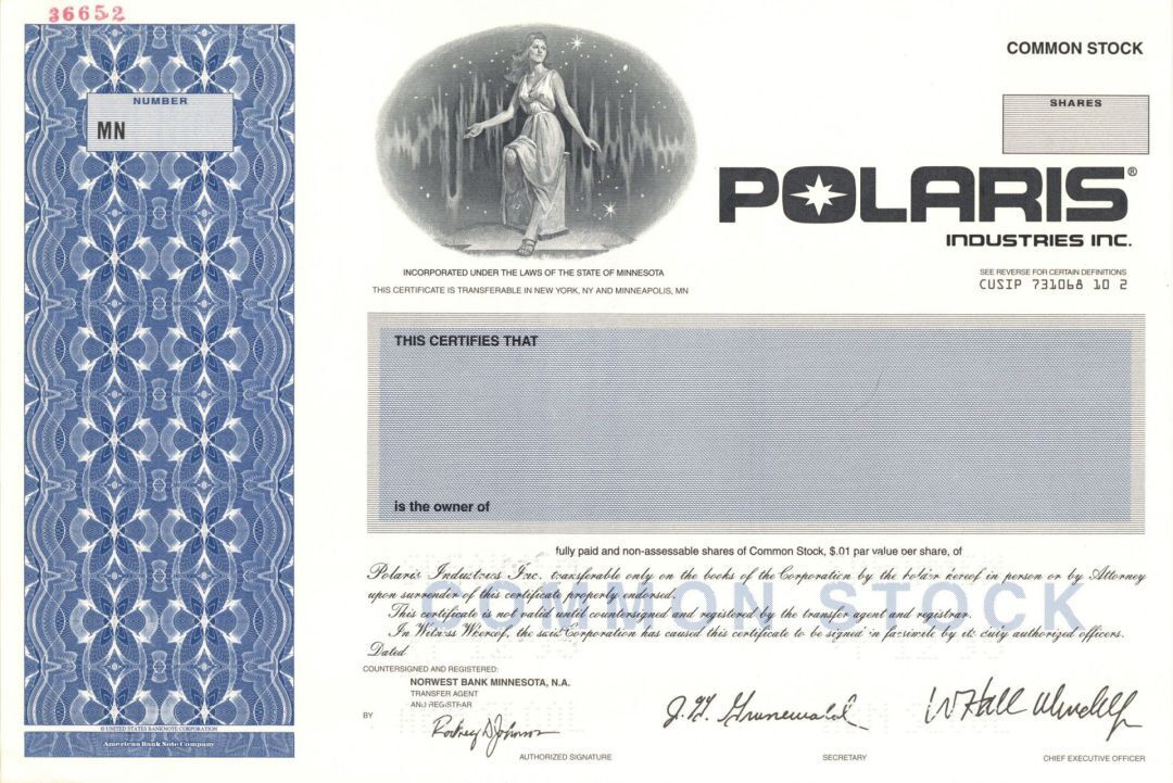 Polaris Industries Inc. - Specimen Stock Certificate - Specimen Stocks & Bonds