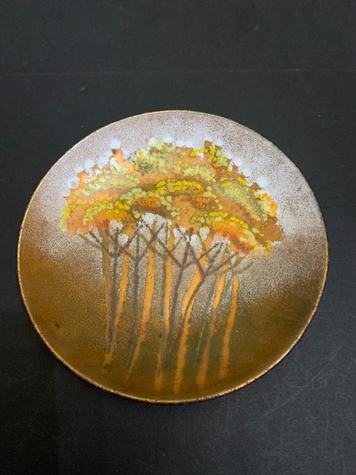 Mid Century Modern Enamel on Copper Goldenrod Plate