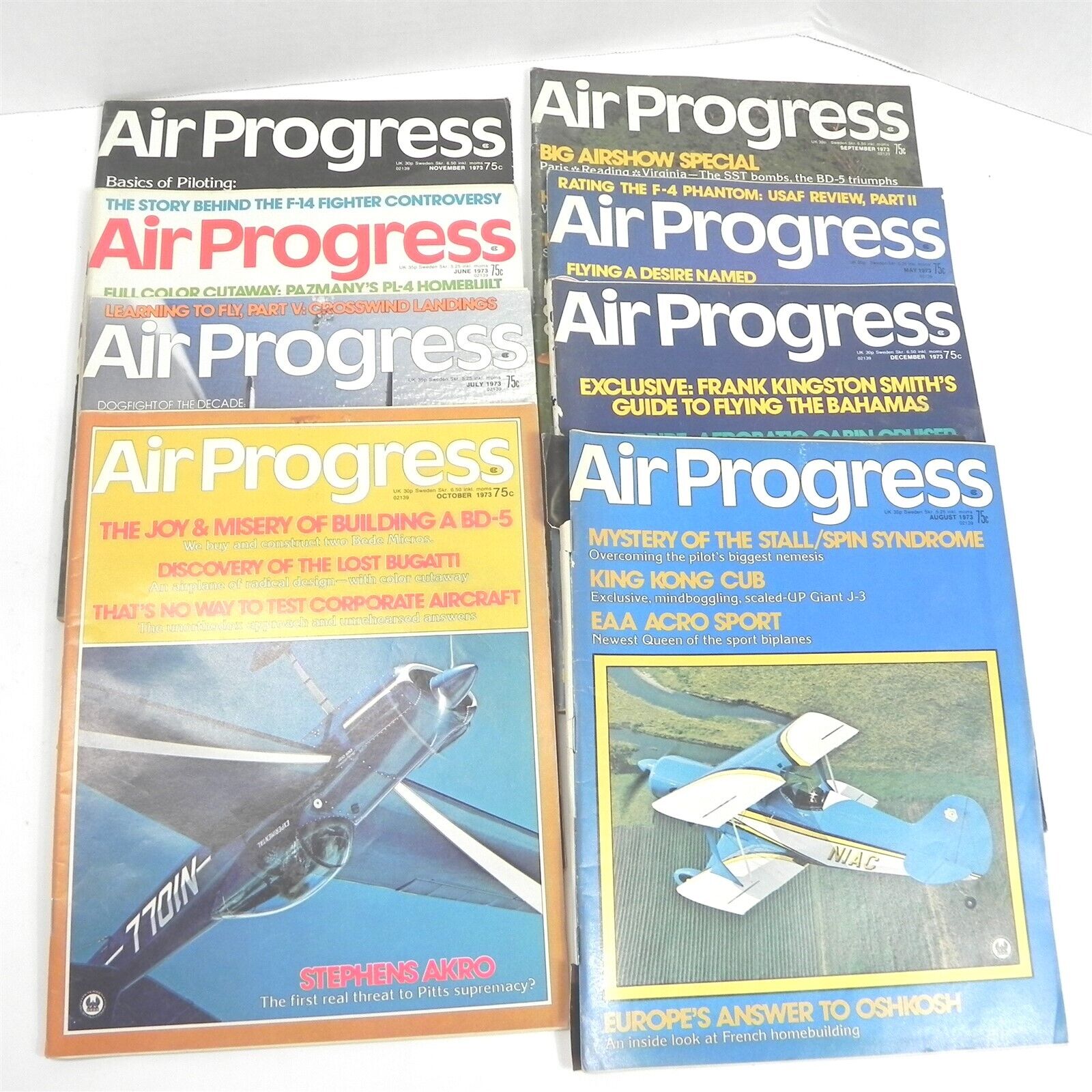 VINTAGE LOT OF 8 AIR PROGRESS MAGAZINE 1973 AVIATION PLANES MAY-DECEMBER 
