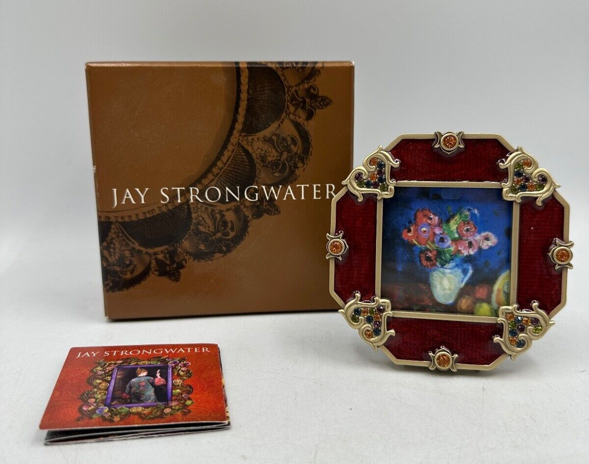 Jay Strongwater EVA Red Heart Octagon Crystal & Enamel Photo Frame In Box