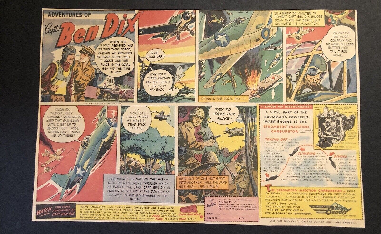 1940’s Wartime Ben Dix Aviation Corporation Airplanes Comic Newspaper Ad