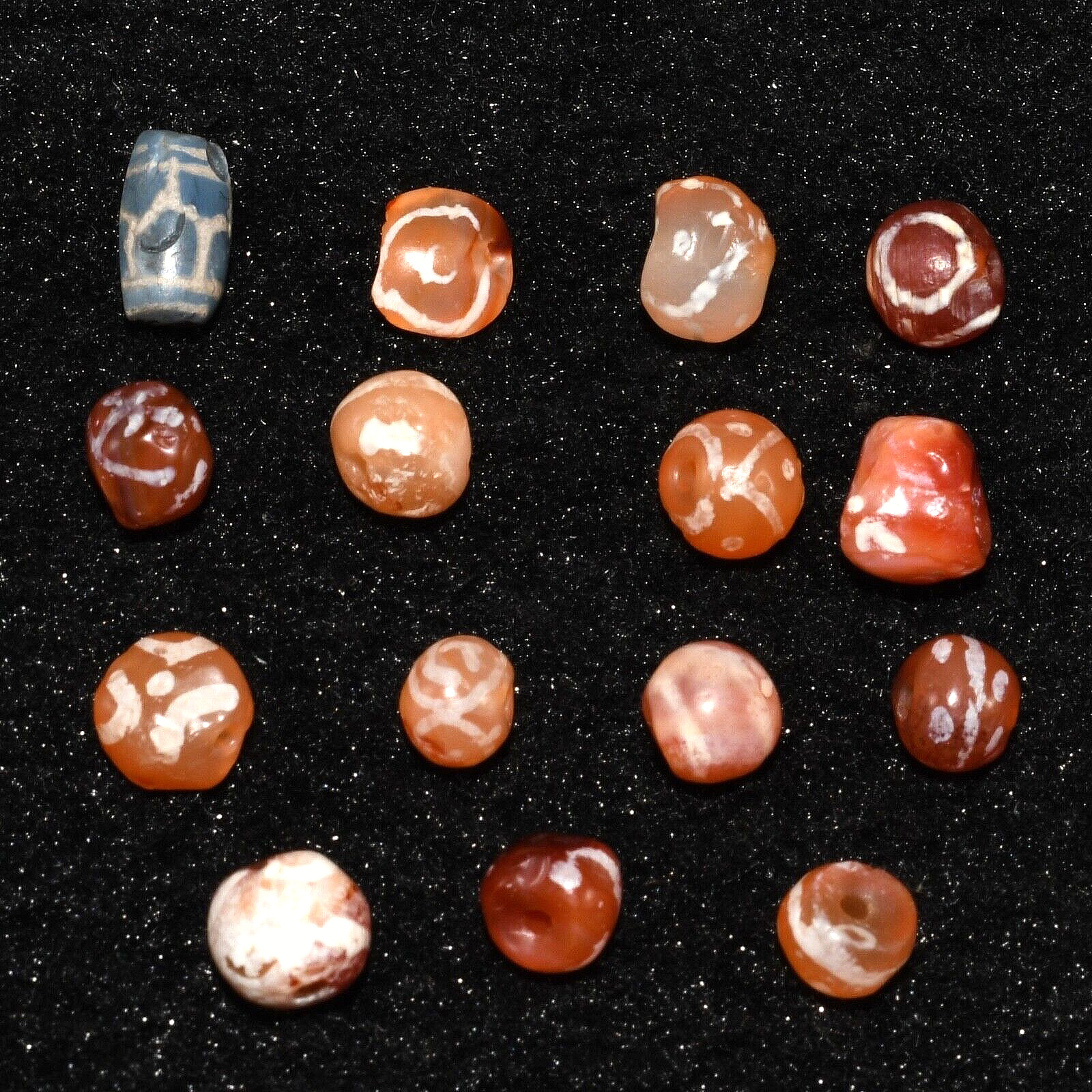 15 Ancient Longevity Etched Carnelian Beads in good Condition over 2000 Year Old