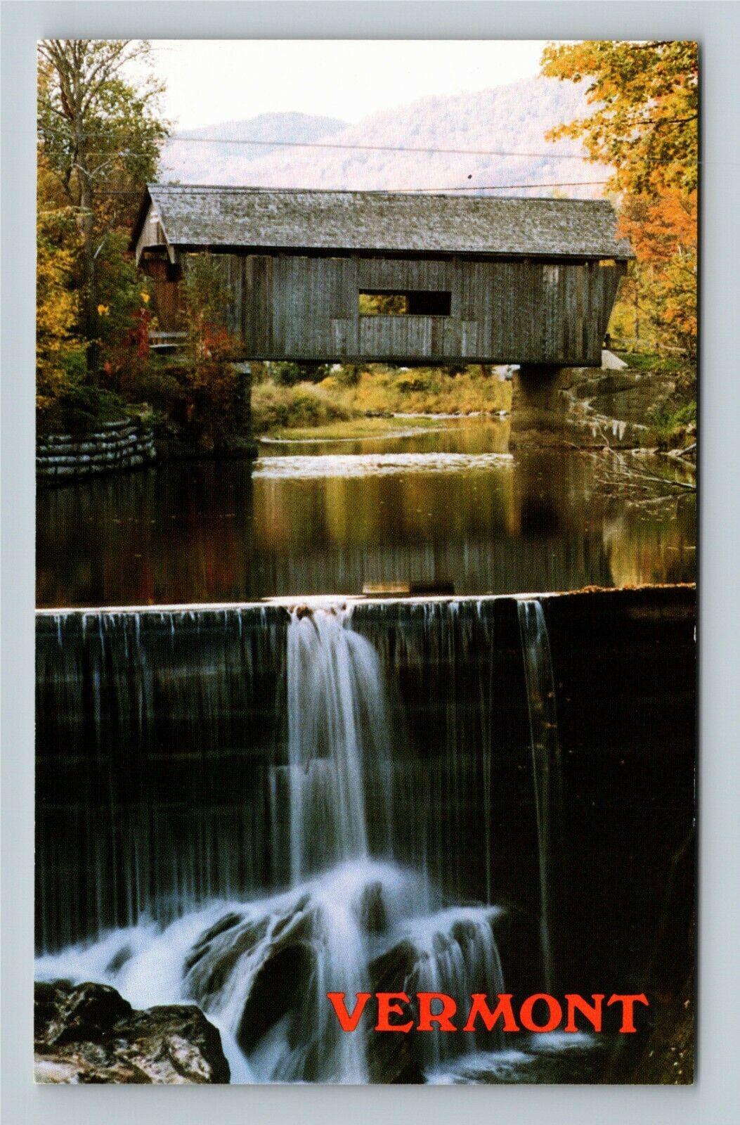 Warren VT-Vermont, Warren Bridge, Mad River, Dam, Waterfall, Vintage Postcard