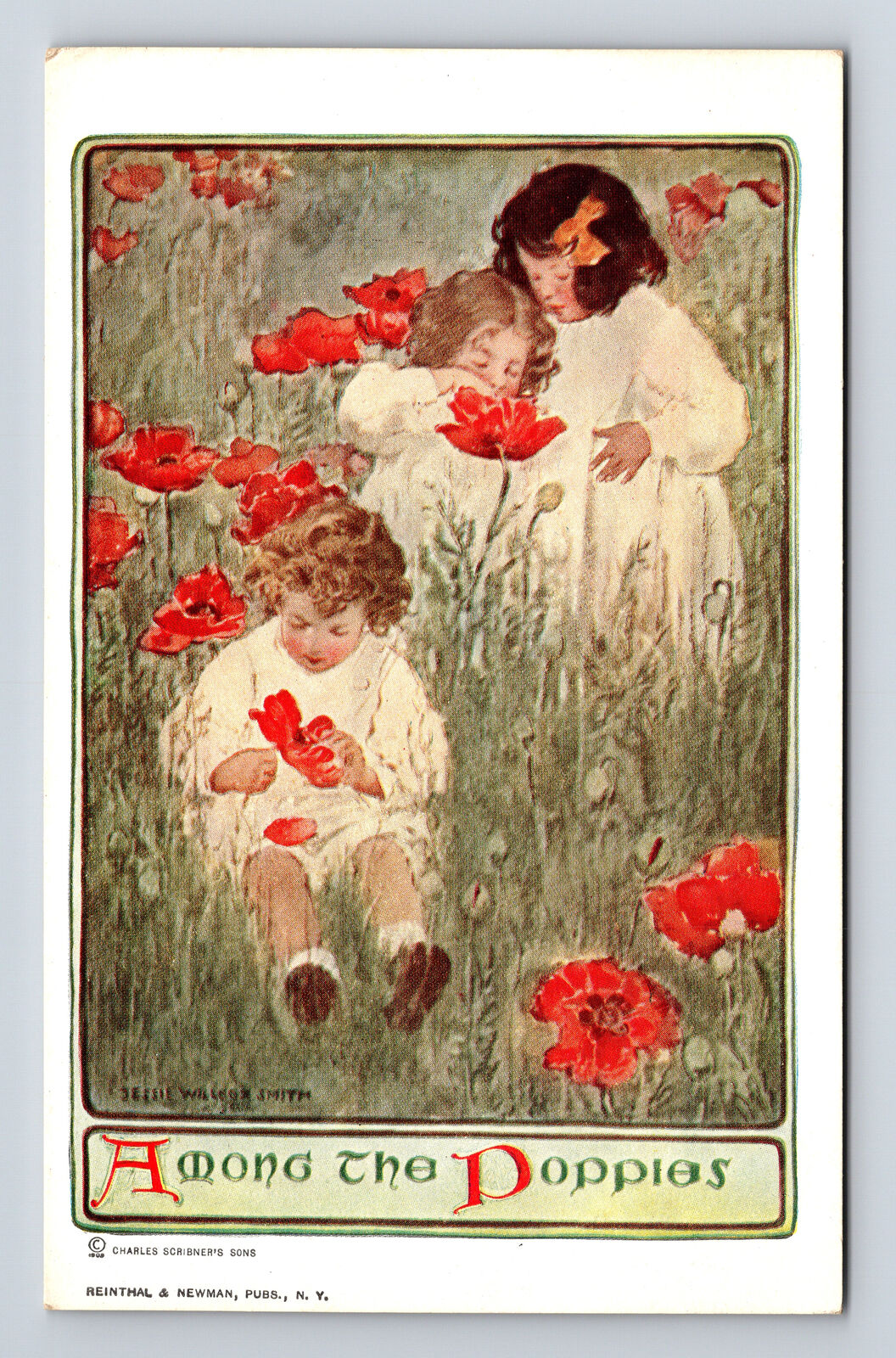 1909 Artist Jessie Wilcox Smith Among the Poppies Flowers Postcard