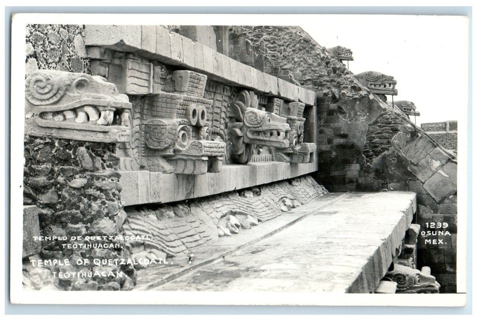 c1940's Temple Of Quetzalcoatl Teotihuacan Mexico RPPC Photo Vintage Postcard