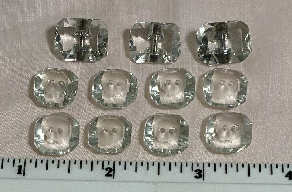 LOT OF 11 BRIGHT CLEAR GLASS BUTTONS
