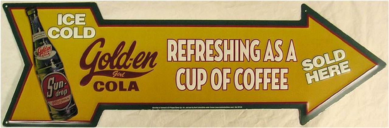Golden Girl Cola Ice Cold Arrow Embossed Metal Sign Alcohol Beers