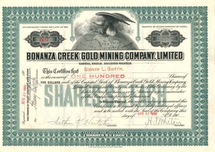 Bonanza Creek Gold Mining Co., Limited - Stock Certificate - Mining Stocks