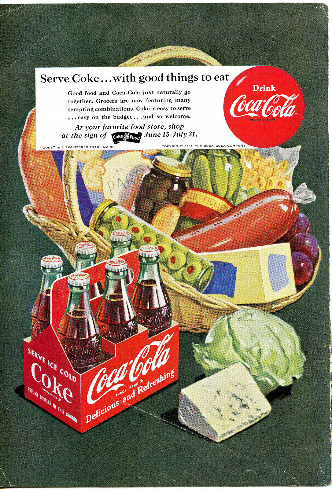 Coca Cola 1951 Serve Coke  With Good Things Vintage Magazine Advertisement