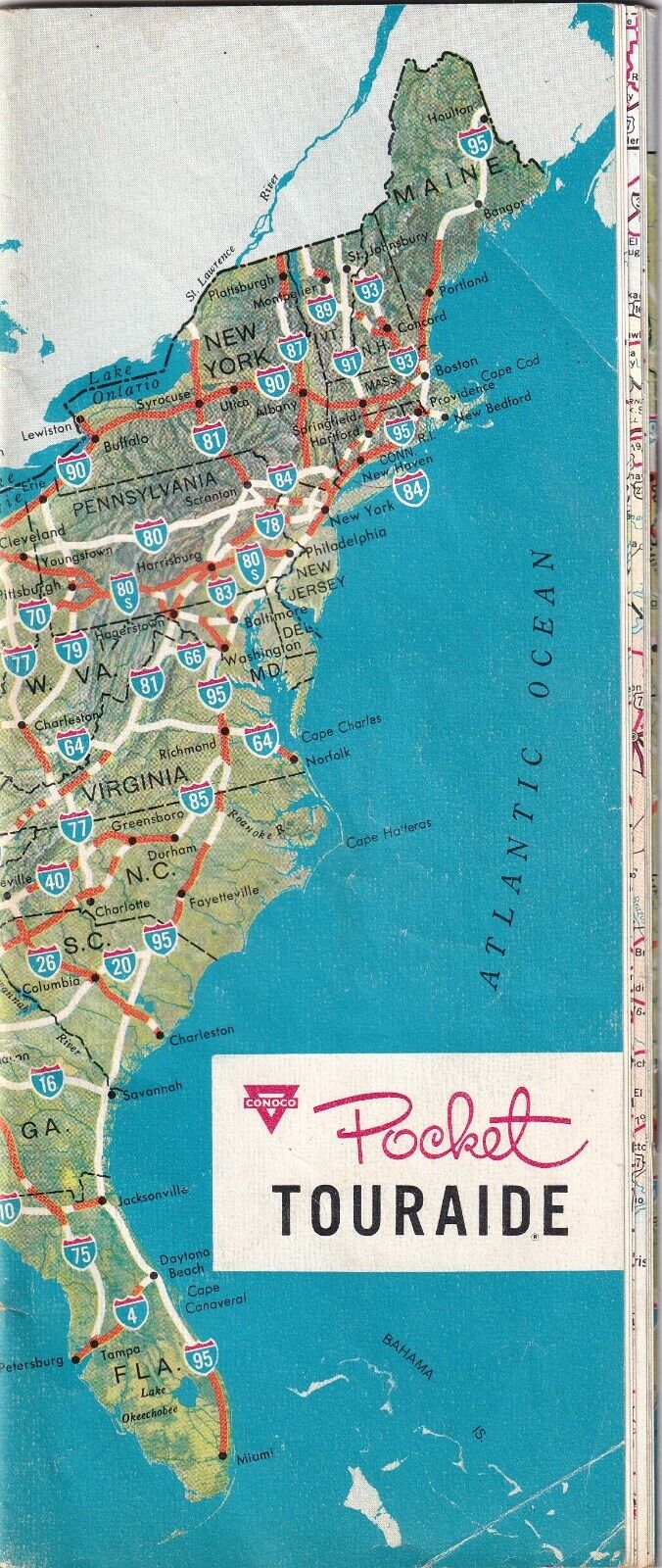 Vintage 1963 Conoco Pocket Touraide Travel Guide Map