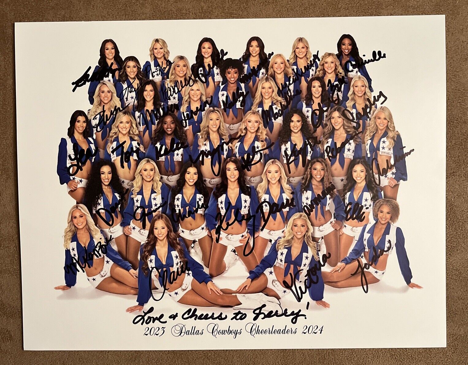 DALLAS COWBOYS CHEERLEADERS AMERICA’S SWEETHEARTS 8.5x11 SIGNED PHOTO TO JERRY