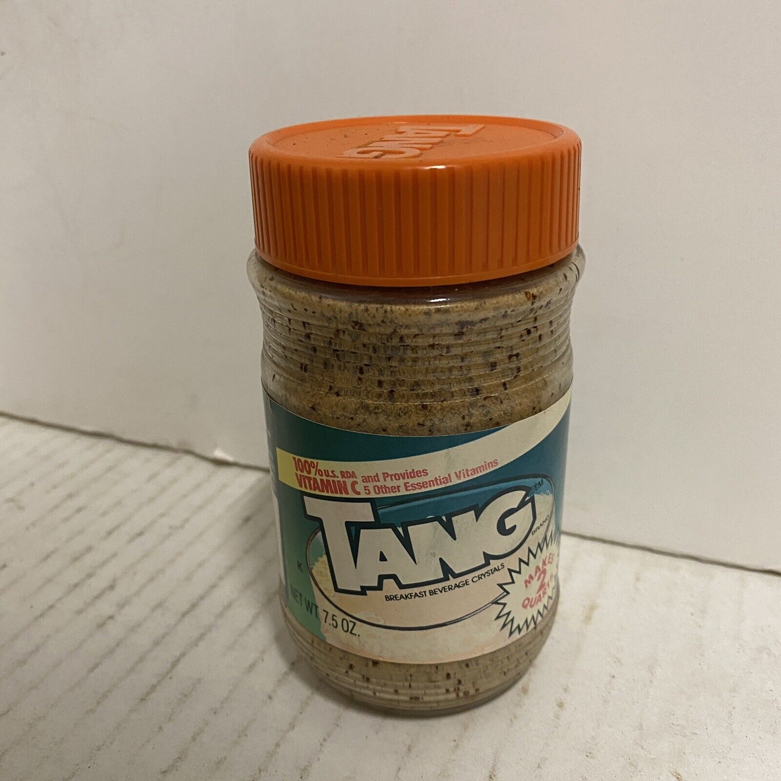 Vintage 1970\'s Tang Orange Breakfast Drink Mix Glass Jar Full NOS Unopened
