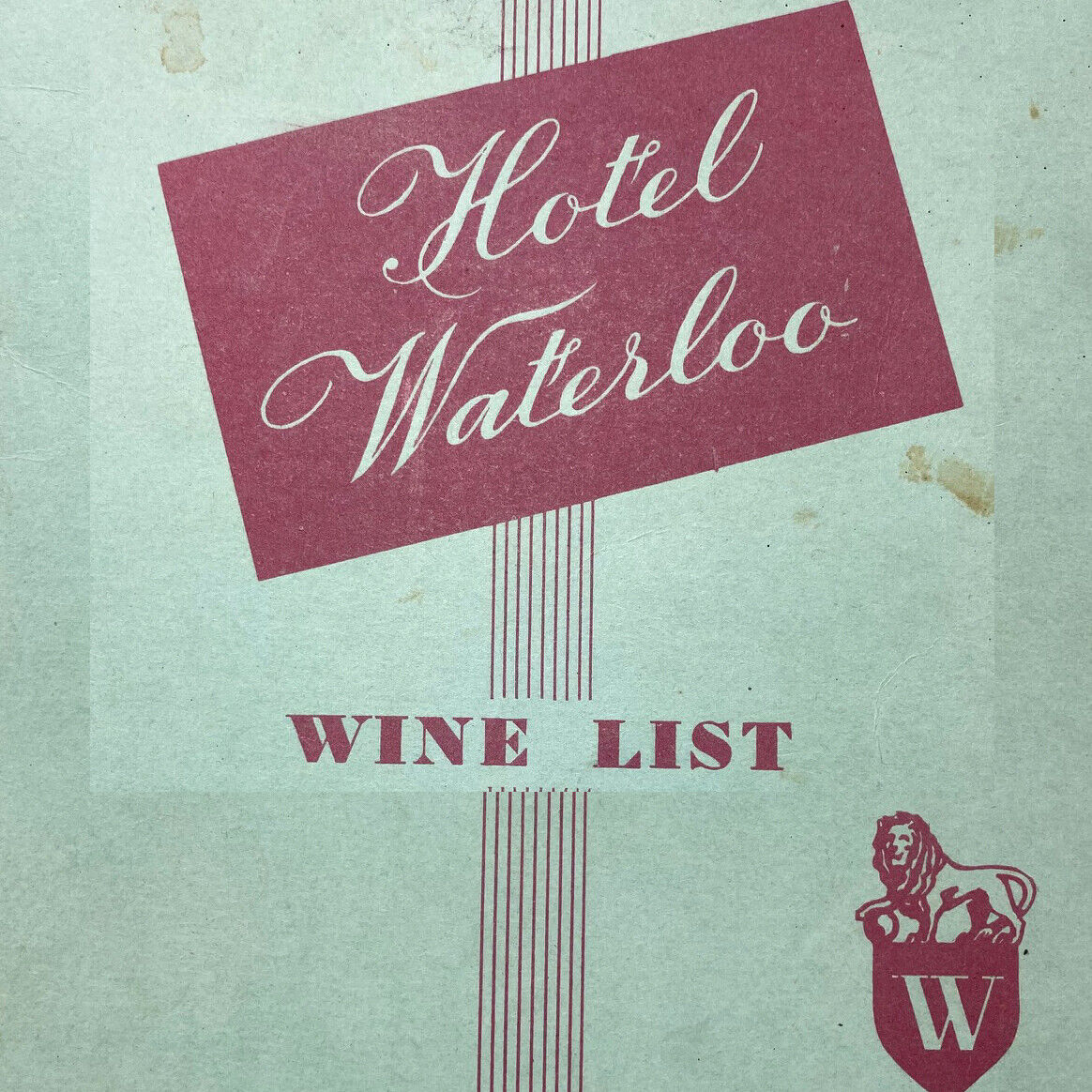 Vintage 1952 Hotel Waterloo Wine List Menu Wellington New Zealand