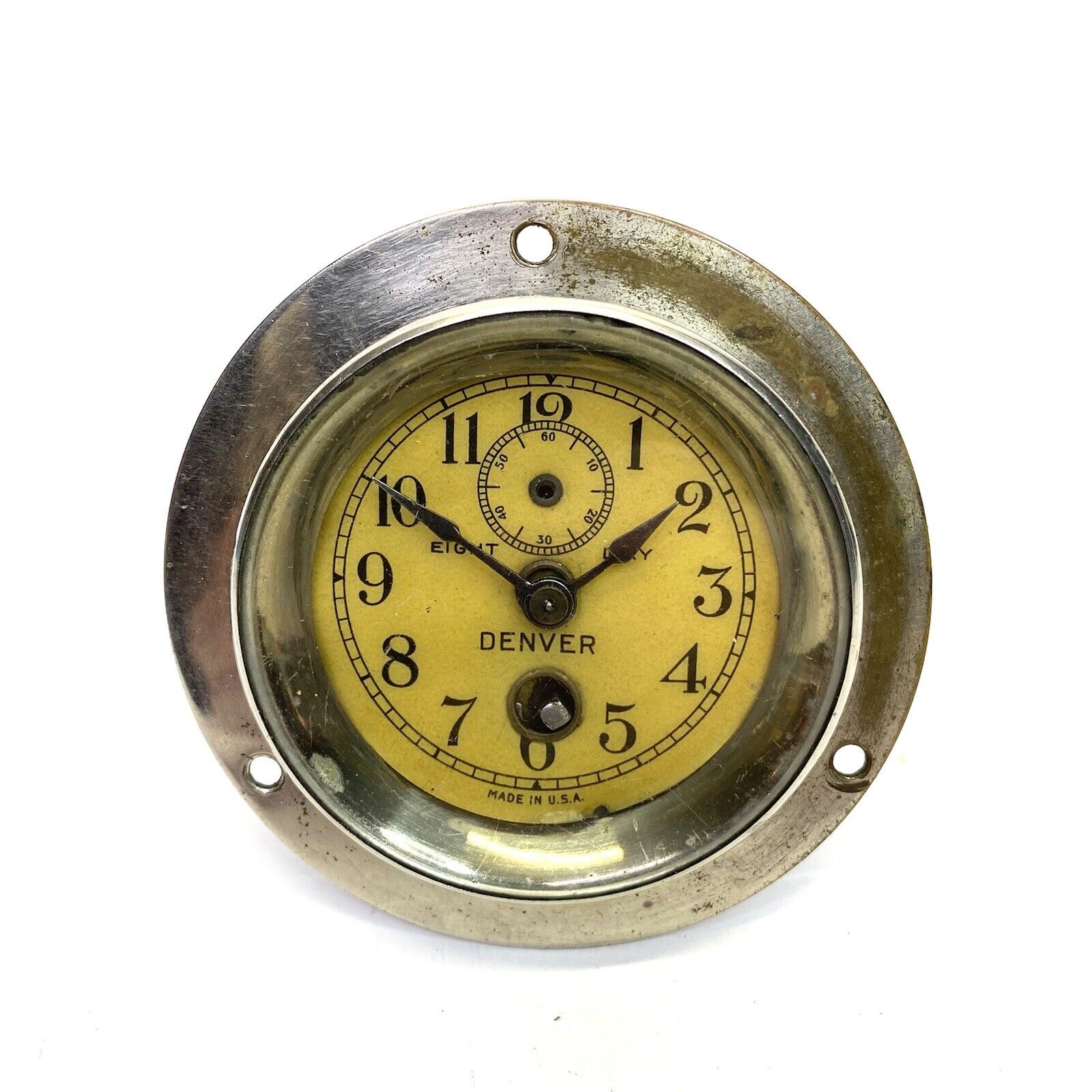 Antique 1920's Denver Eight Day Car Auto Clock W/ Dash Mount USA Made Untested*