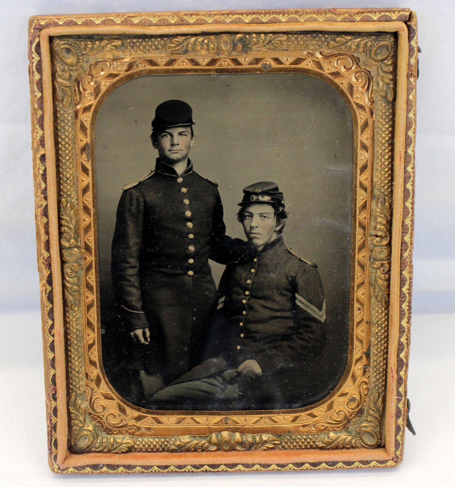 (1/4) Quarter Plate CIVIL WAR SOLDIERS Photograph BROTHERS Tintype Corporal